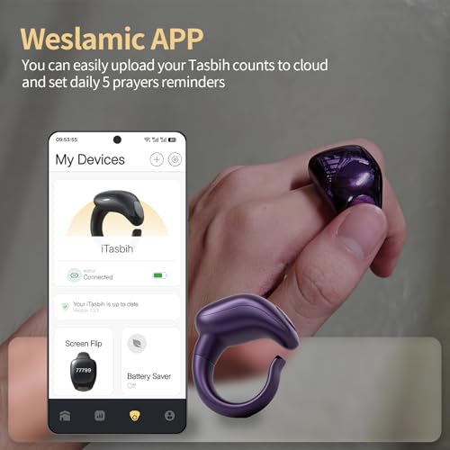 Image of XG.&co Zikr Smart Ring,Adjustable Ring Finger Counter, Tasbeeh Counters, Prayer Direction Indicator Guide,5 Azan Alarm Clock, APP Support Eid al-Fitr Eid Muslims (Purple Faith+)