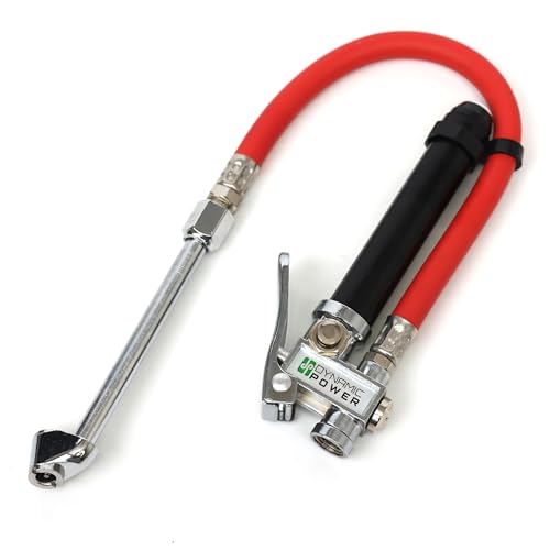 Inflador de doble pie Dynamic Power D-TG-6 con manguera de goma de 12 pulgadas y NPT de 1/4
