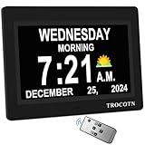 TROCOTN Dementia Clock Large Digital Clock for Seniors, Calendar Large Display with Custom Alarms,Wall Clock with Day & Date(7 inch Black)