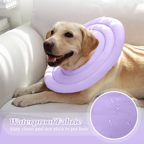Image of IDOMIK Dog Recovery Collar, Waterproof Soft Dog Cone After Surgery, Comfy Protective Elizabethan Collar Alternative for Dogs Cats, Adjustable Pet Neck Donut Cone Anti-Licking Biting Wounds,Purple,2XL
