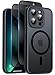 Qasyfanc for iPhone 13 Pro Case with MagSafe, Privacy Screen Protectors X2, [Camera Protection] [15FT Military Drop Protection] Magnetic Translucent Matte Back Shockproof Phone Cover, 6.1", Black