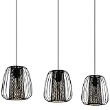 EGLO Pendelleuchte Curasao, 3 flammige Hängelampe, Hängeleuchte aus Metall, Textil in Schwarz, Gold, Esstischlampe, Wohnzimmerlampe hängend E27