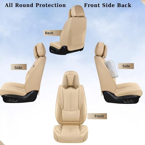 Image of Coverado Universal Seat Covers Full Set, 5 Seats Universal Seat Covers for Cars, Waterproof NAPPA Leather Car Seat Covers with Head Pillow, Seat Protectors Fit for Most Sedans SUV Pick-up Truck, Beige
