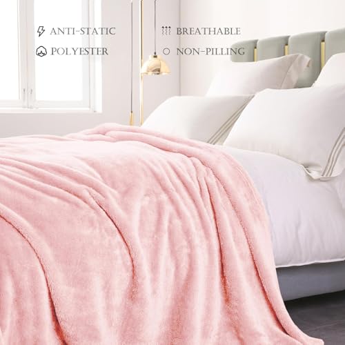 Image of VOMZER Premium Plush Double Blanket | 300 GSM Lightweight Cozy Soft for Bed Sofa Couch Travel Camping| 254X229 Cm /90x100 Inches Baby Pink