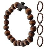 COLLBATH 5 Stück Holzperlen Kreuz Armband für Herren Damen Handgefertigt Dehnbar Religiöses Gebetsschmuck Spirituelles Geschenk Kommunion Weihnachtspräsent