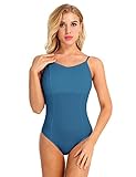  FEESHOW Femme Body Léotard de Ballet Danse Classique Costume Justaucorps Danse Dos Nu Nuisette Maillot de Bain Triangle Une Pièce Bikini Croisé Dos Taille Haute Blue-Green M