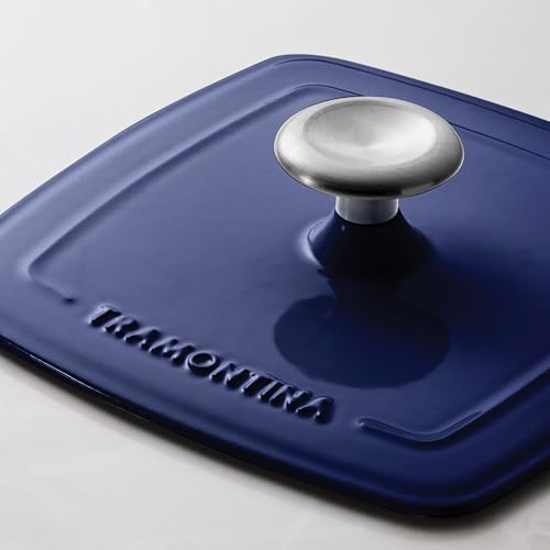 Image of Tramontina Bestow Enameled Cast Iron 11-Inch Grill Pan with Press, Blue