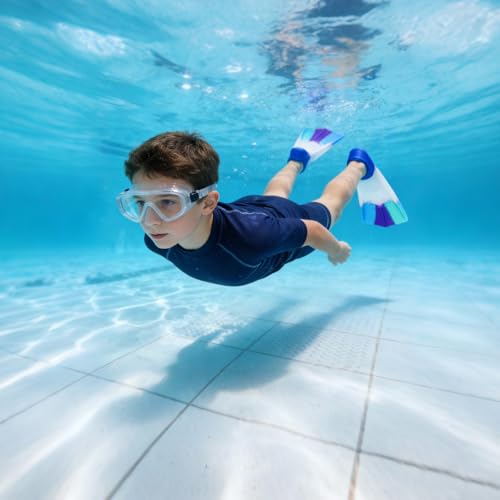 Aletas para niños, aletas de natación para niños, 100% silicona, aletas cortas para entrenamiento de natación, entrenamiento en aguas abiertas, esnórquel, buceo para principiantes (azul y blanco, XS) - imagen 5
