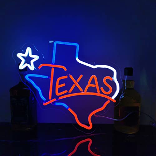 Texas Bar Neon Signs for Man Cave Wall Decor, Dimmable Lone Star Texas Map LED Neon Lights Gifts for Men, 3D Art Beer Pub Signs for Home Bar Club Bedroom Windows Party, 15x12.4 inch