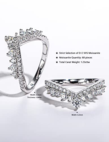 CannyCat 1.23 CTTW Moissanite Ring Enhancers 2 pieces Moissanite Curved Wedding Bands for Women Platinum-Plated Silver Eternity Stacking Rings Wrap Guard for Engagement Anniversary Ring2