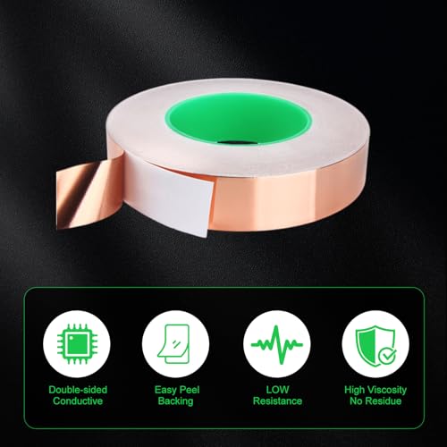 Image of Copper Foil Tape, Self-Adhesive Copper Tape for Paper Circuit, Stained Glass, Guitar, EMI Shielding, Crafts, Electrical Repairs and Grounding (2cm x 20m)
