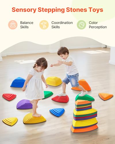 Image of VEVOR Balance Stepping Stones for Kids, 12 PCS, Up to 220 lbs, Non-Slip Toddlers Sensory Stepping Stones, Obstacle Course Coordination Game Toys Indoor or Outdoor Play for Children Aged 3 4 5 6 7 8+