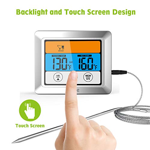 Kohi Digital Meat Thermometer Food Thermometer Oven Safe Timer With 3.2" Large Color Touch Screen For Grilling Roasting Turkeys, Bbq, Oven Cooking #TOP3