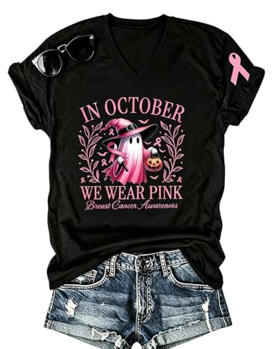 Women's V-Neck Graphic T-Shirts Boho Floral Short Sleeve Watercolor Print Tee Cute Vintage Summer Casual Tops (Large,Black-1)