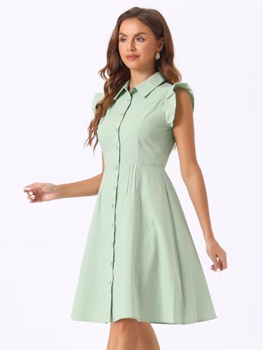 Image of Allegra K Women's Ruffled Sleeve Casual Office Dress Tie Waist Button Down Cotton Shirt Dresses