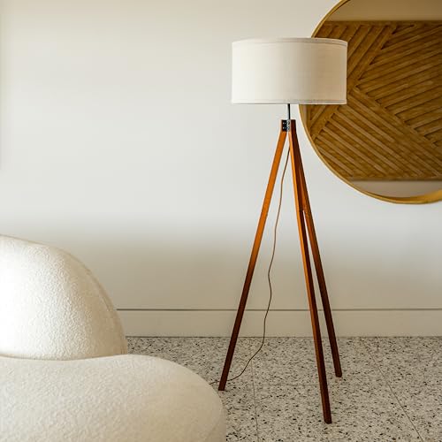 Brightech Eden Tripod Floor Lamp, Dimmable Standing Lamp with Solid Wood Legs for Bedroom Reading, Tall Tree Lamp for Offices, Modern LED Lamp for Living Rooms, Great Living Room Decor - Havana Brown - Thumbnail 7