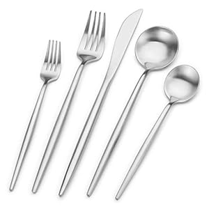 Matte Silver Silverware Set, Stainless Steel Satin Finish, Flatware Cutlery Set for 4, 20-Piece Spoons and Forks Kitchen Utensil Set, Dishwasher Safe (Matte Silver, 20 P)