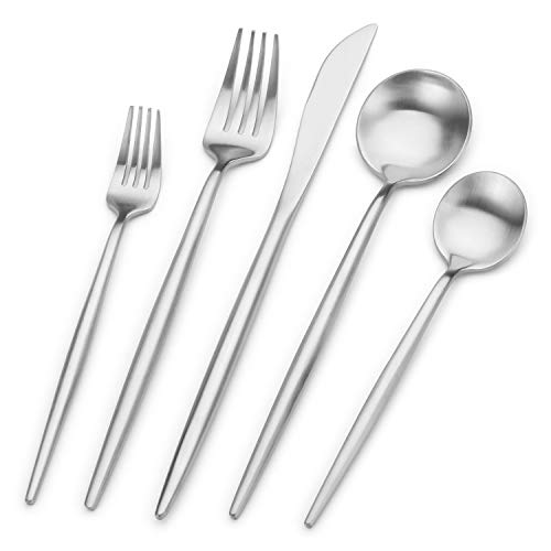 Bettlife Matte Silver Silverware Set, Stainless Steel Satin Finish, Flatware Cutlery Set for 4, 20-Piece Spoons and Forks Kitchen Utensil Set, Dishwasher Safe (Matte Silver, 20 P) by Bettlife - Used condition - US$20.24