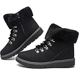 hash bubbie Women's Winter Boots Ankle Booties for Women Warm Fuzzy Boots Lace up PU Leather Snow Boots with Zipper(Black.US7)