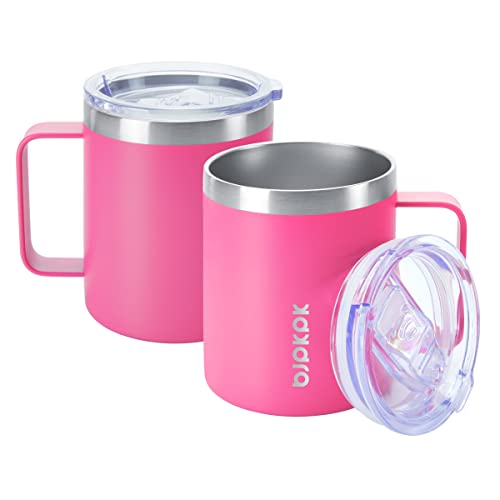 Image of BJPKPK 2PCS Insulated Coffee Mug with Lid, 14oz Stainless Steel Tumbler | Travel Coffee Mug with Handle, Vacuum Insulated Tumbler Cup for Camping, Office, Home, BPA Free Lid, Hot & Cold