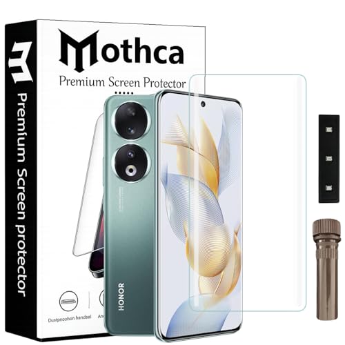 Image of Mothca Curved UV Tempered Glass Screen Protector for Honor 90 | Transparent | Pack of 1 | Full Screen Coverage with UV Installation Kit