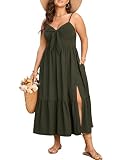 SCOMCHIC Womens Plus Size Summer Maxi Sun Dress Army Green