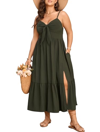 SCOMCHIC Womens Plus Size Summer Maxi Sun Dress Army Green