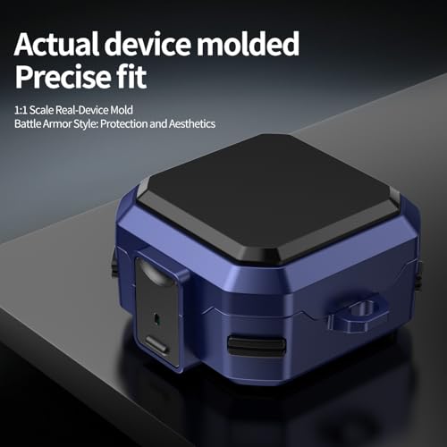Image of Hybrid Lock Armor Case Cover for Samsung Galaxy Buds 4 and 4 Pro, Rugged, Shockproof with Heavy Duty Carabiner (Navy Blue, Armor with Lock)