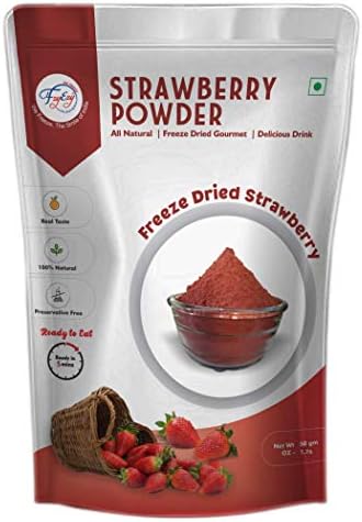 FzyEzy Healthy Premium Freeze-dried Strawberry Fruit Powder | Natural, Non-GMO, Gluten-Free, Vegan | No added sugar & Preservatives & Artificial Flavor & Color | Supports Energy, Endurance, and Health | Pantry Groceries Perfect for Camping & Travelling | Ready to Mix Powder in your favorite recipes (Strawberry | 50 gm)