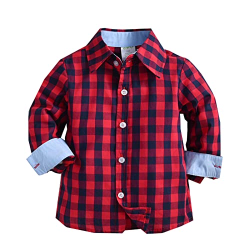 Kids Fashion Snowsuit Toddler Boys Long Sleeve Winter Autumn Shirt Tops Coat For Babys Clothes Plaid Red for 1 to