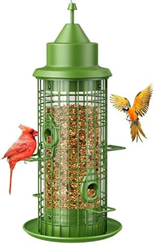 Bird Feeders for Outdoors Hanging, Squirrel Proof Wild Bird Feeder for Outside, Metal Hanging Bird Seed Feeders for Cardinal, Finch, Sparrow, Blue Jay, 3LBs, 4 Ports, Chew-Proof, Weather-Resistant
