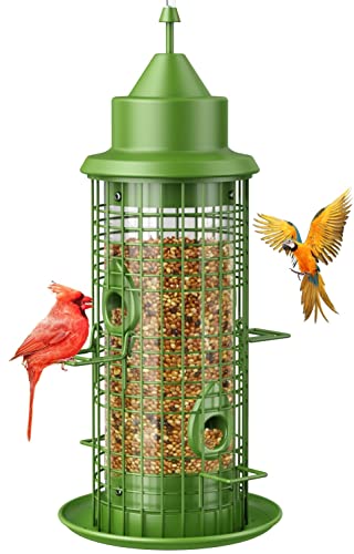 Bird Feeders For Outdoors Hanging, Squirrel Proof Wild Bird Feeder For Outside, Metal Hanging Bird Seed Feeders For Cardinal, Finch, Sparrow, Blue Jay, 3Lbs, 4 Ports, Chew-Proof, Weather-Resistant #TOP2