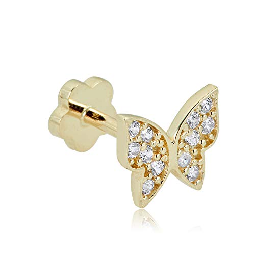 Image of AVORA 14K Gold Simulated Diamond CZ Butterfly Cartilage Piercing Flat Back Earring Body Jewelry (18 Gauge)