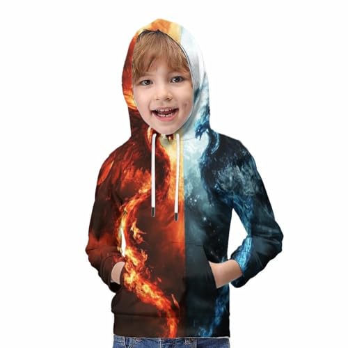 Sweat à capuche imprimé 3D sweat sport enfant pull à poches 12-14 ans