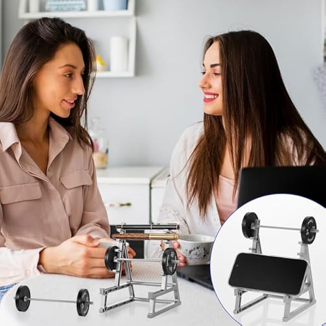 2pcs Squat Rack Pen Holder - Mini Barbell Rack With Weights & Barbells for Office Gym Decorations - Desktop Decor for Fitness Weightlifting Lovers