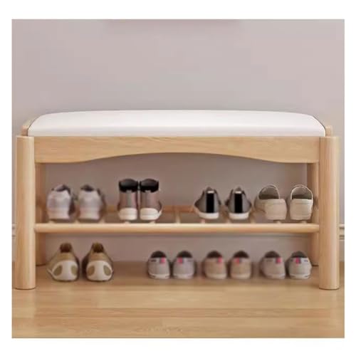 Banc à chaussures en bois massif entrée meuble de rangement - 5