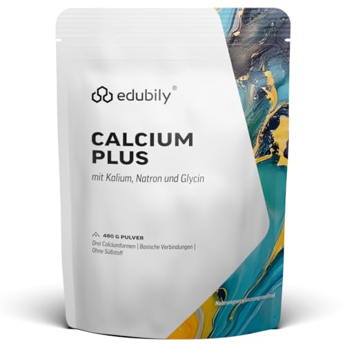 edubily® Calcium plus mit Kalium & Glycin - Basen Mineral Mischung mit Calcium- & Kaliumkomplex - Ohne Süßstoff mit Glycin und natürlichem Aroma - Laborgeprüft (480 g)