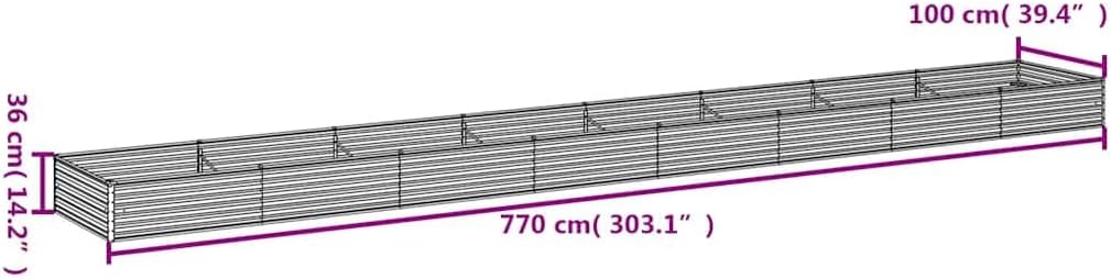 Diagram showing the dimensions of the vidaXL Corten Steel Raised Garden Bed