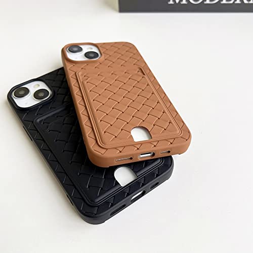 Image of for iPhone Case Cute 3D Weave Leather Texture Card Holder Design Easy Push Out Soft TPU Silicone Camera Screen Protect Bumper for Women Girls Slim Shockproof (Rose Red,iPhone X XS)