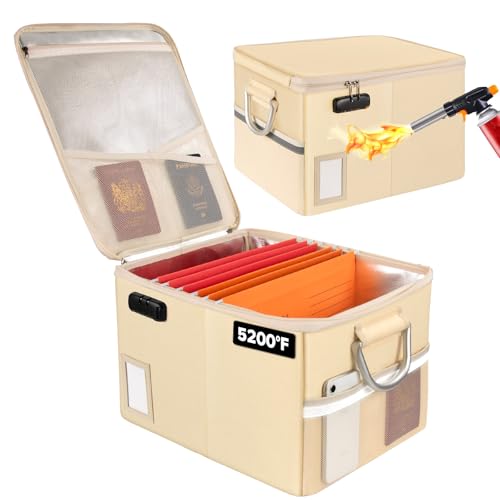 TOMKID 5200°F Fireproof Document Box, Fire Important Document Organizer with Lock, Upgraded Heat Insulated Filing Storage Cabinet Office Organization (5200°F Fireproof Box, Off-white)