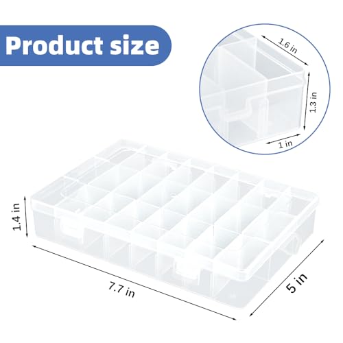 Image of 3Pack 24 Grids 7.7 x 5 x 1.4 inch Clear Plastic Tackle Box with Adjustable Dividers, Jewelry Organizers and Storage for Earring Organizer, Diamond Art Storage for Bead /Craft /Sewing /Fishing Organizers