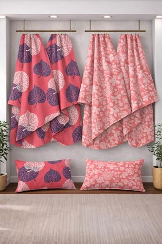 Image of BSB HOME 2 Bedsheet Combo Set with 4 Pillow Covers - Premium Cotton Glace Cotton Microfiber Printed Double Bedsheets, 2 Elegant Colors, Soft Breathable Luxury Bedding Set - Light Pink & Grey