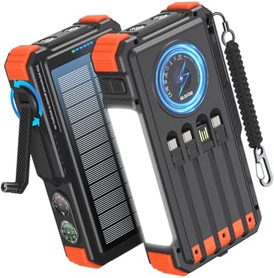 BLAVOR Solar Power Bank with Hand Crank and 4 Cables, 20000mAh Wi...
