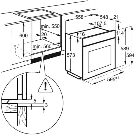 Installation diagram for horizontal built-in oven