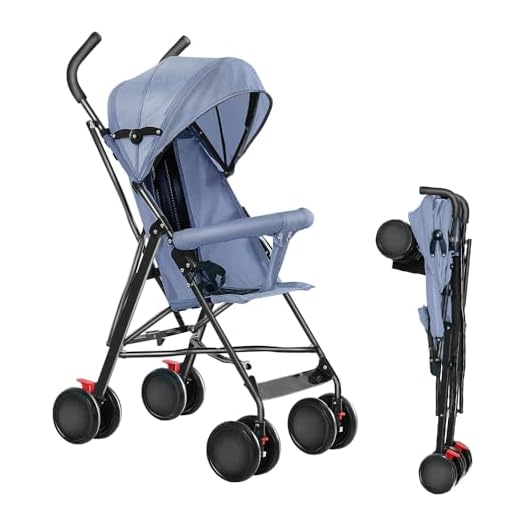 OHMG Poussette Canne,Poussette compacte 0-4 Ans,légère et maniable,Pliable à une main,Dossier inclinable,Harnais 5 points,Poussette légère avec Auvent et Moustiquaire,Charge 25 kg (D-Bleu)