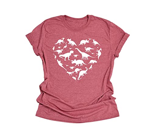 IHK Heart of Dinosaurs, Dinosaurs Shirt, Dinosaurs T Shirt for Women, Dinosaurs for Mom (Adult, X-Large, Heather Coral Pink)