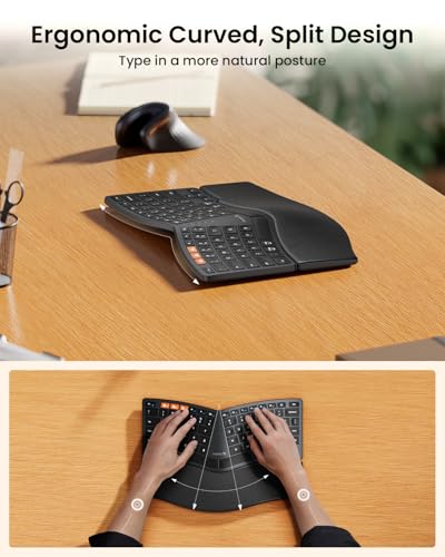 ProtoArc Bluetooth Ergonomic Keyboard, EK04 Mini Compact Wireless Ergo Keyboard with Palm Rest, Split Design, Natural Typing, Bluetooth and USB, Rechargeable, for Windows/Mac - Black - Image 2