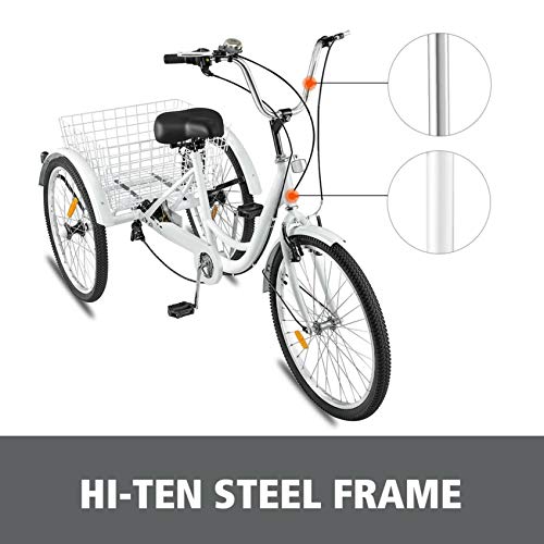 Adult Tricycle Bike Recumbent Bikes, 24 inch 1/7 Speed 3-Wheel Bicycle W/Installation Tools & Large Bike Basket for Recreation, Shopping, Exercise Men\'s Women\'s Bike (White) - Thumbnail 2