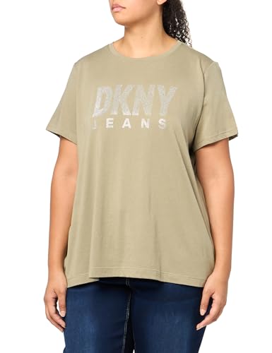 T-shirt col en V DKNY femme avec écusson logo chic à manches courtes