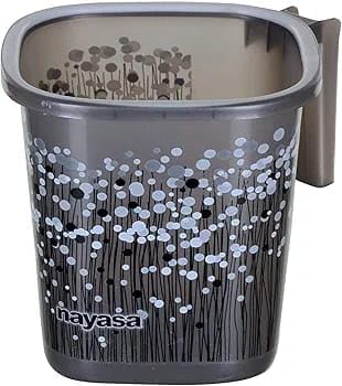 Plastic Mug with Manual-Lift, Grey, 1.5 L Capacity, Floral Dots Pattern, Contemporary Design, Reusable